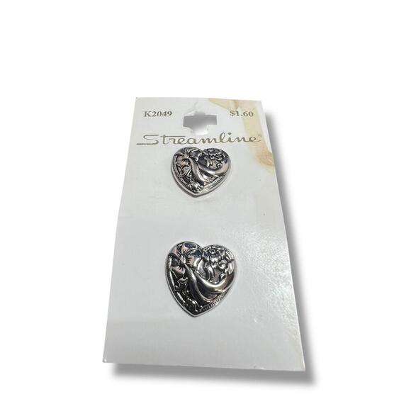 Vintage Streamline Silver Heart Buttons – Lot of 4 – Ornate Metal – 1” – NOS - Picture 4 of 8